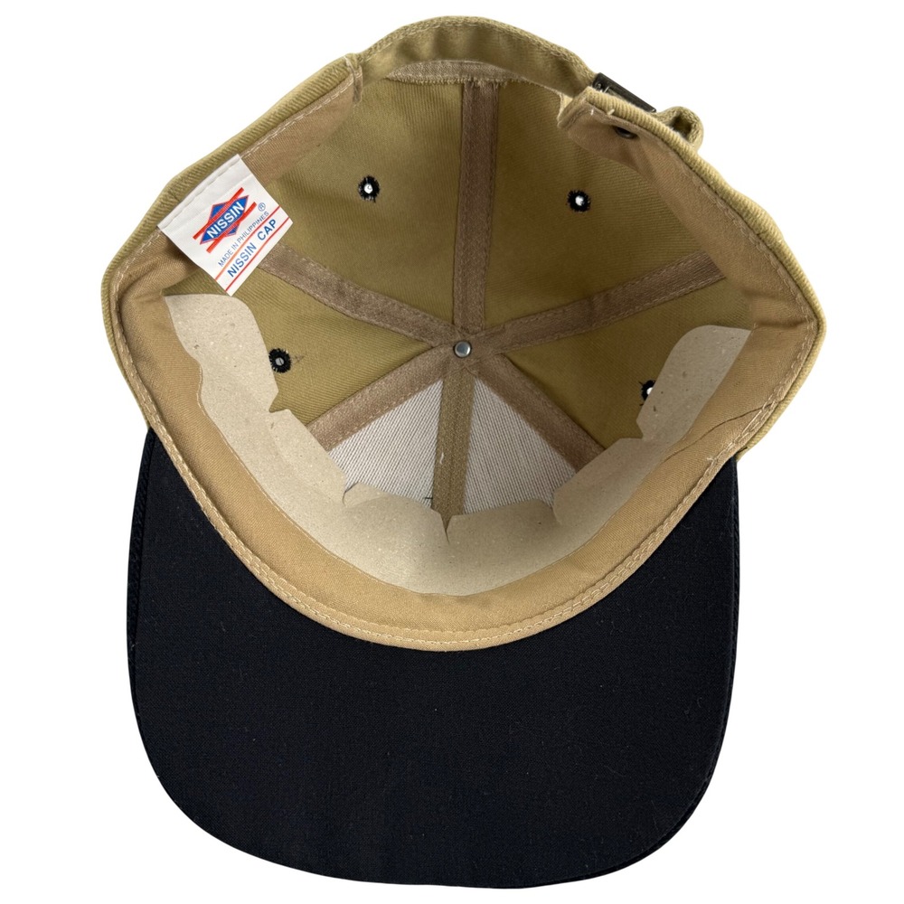 Nissin Baseball Cap Tan Black Two Tone Embroidered Adjustable Strapback Hat - Picture 9 of 12